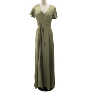 AW BRIDAL 12 L Fennel Seed green wrap bridesmaid formal maxi dress NEW B154